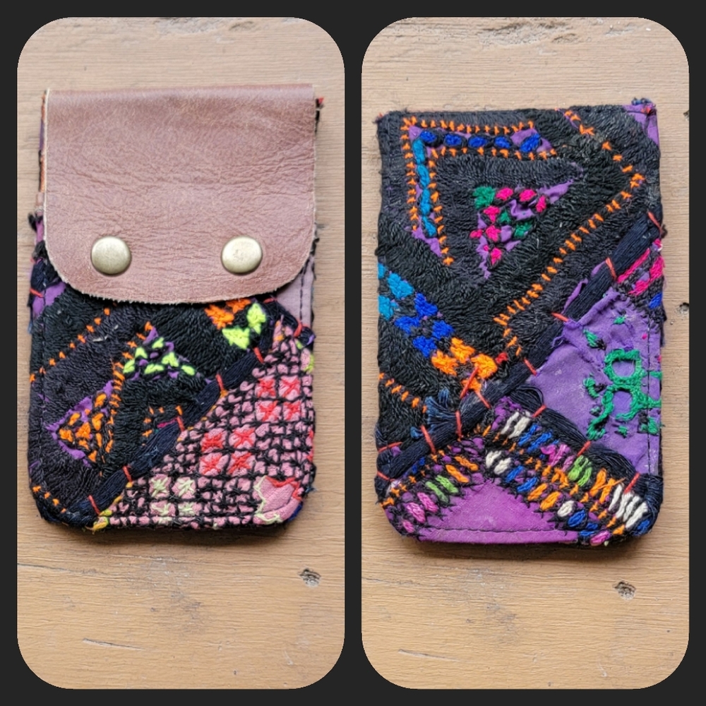 🪬🍄 Free People Boho Embroidered Repurposed vtg banjara hippie Wallet card case